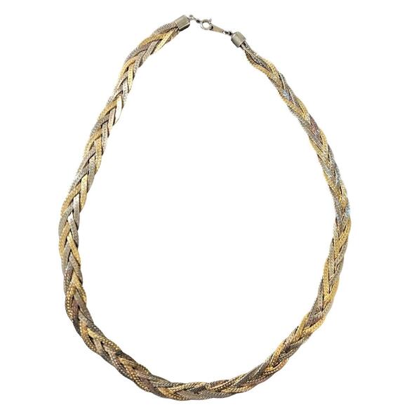 Silver and Gold Tone Women's Braided Necklace Costume Jewelry - Picture 3 of 3